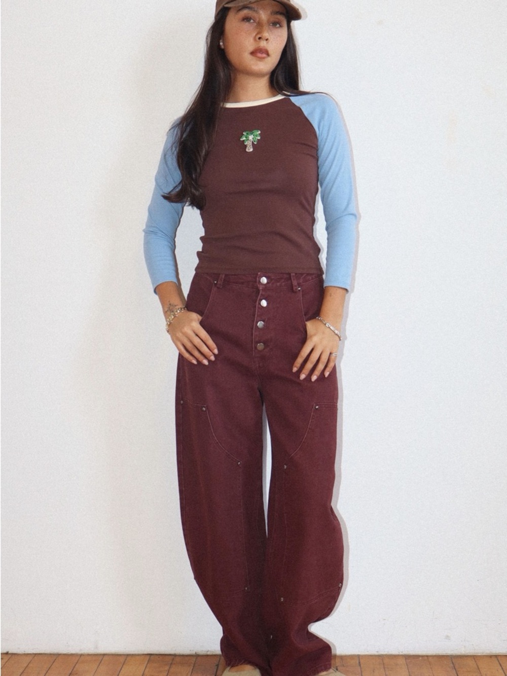High-Waist Wide-Leg Women’s Jeans in Burgundy